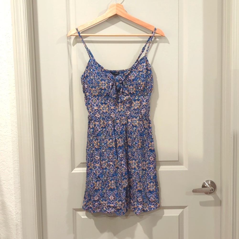 As U Wish Women's Short Dress Large, Blue and Yellow Boho Pattern